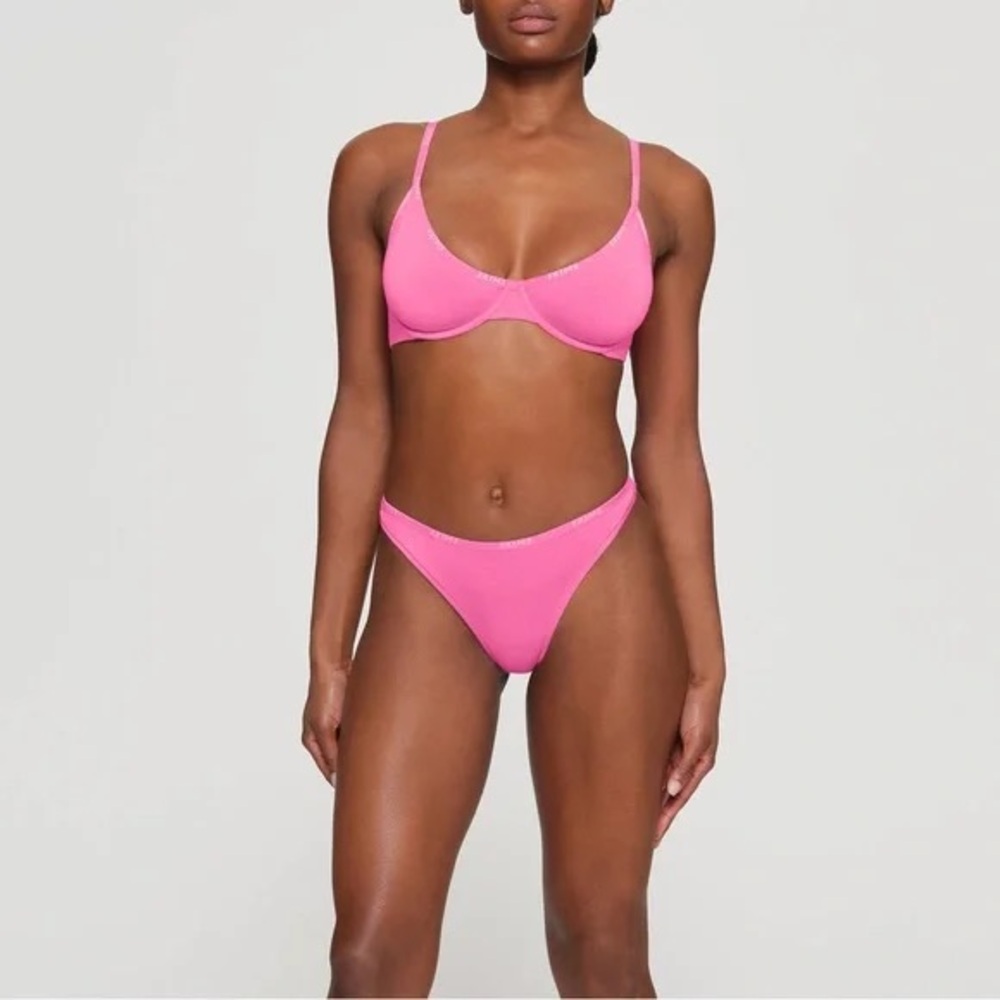 SKIMS Cotton Logo Demi Bra in Sugar Pink Size 34C